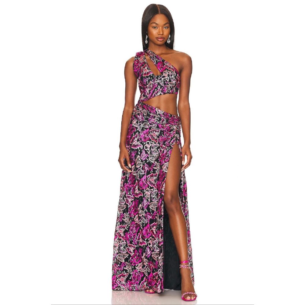 Lovers + Friends Elysian Asymmetric Cutout Gown in Mariposa Multi Size S